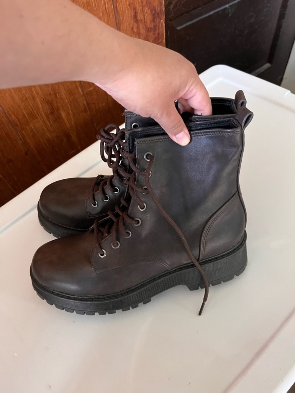 NOBO Dark Brown Lace-Up Platform Combat Boots